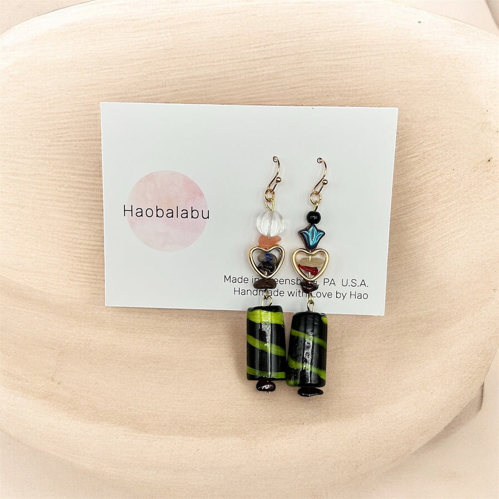 Coral, Onyx and Sodalite Earrings